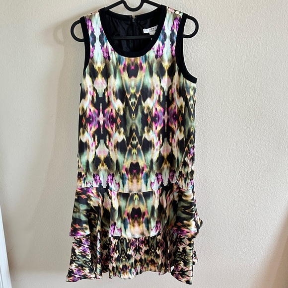 ICB New York Silk Short Sleeve Mini Multicolored Abstract Dress Lined  Size 2 - Picture 4 of 12